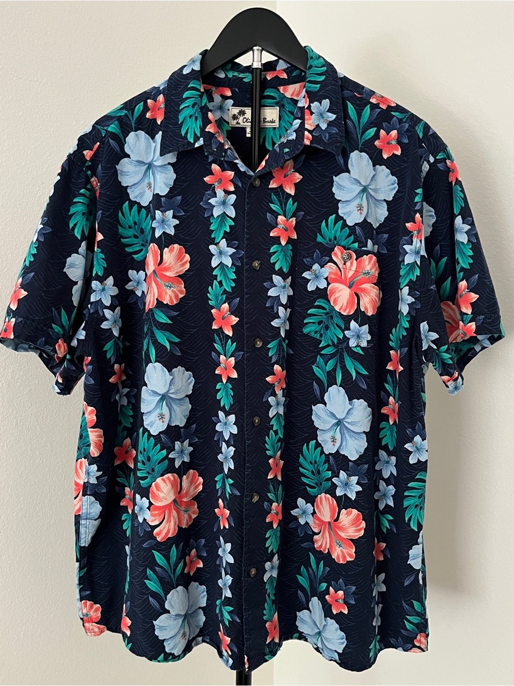 🌺 Oliver & Burke Men’s Tropical Hawaiian Shirt | Navy Floral Button Down | 2XL